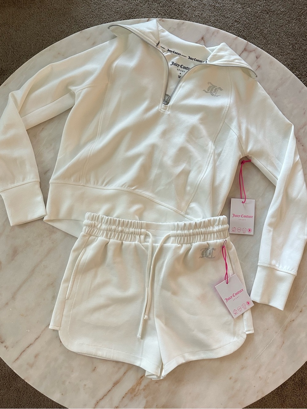 Juicy Couture Cream Half-Zip Pullover & Drawstring Shorts Lounge Set